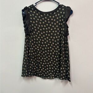 LOFT Black and White Ruffled Blouse Size Medium